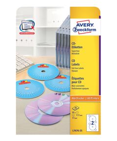 Купить Этикетки  Avery Zweckform CD/DVD A4/196г/м2/50л./белый супер глянец самоклей. для лазерной печати [L7676-25], изображение 2 в интернет-магазине Irkshop.ru