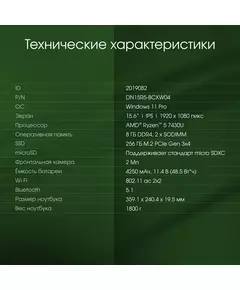 Купить Ноутбук Digma Pro Fortis M Ryzen 5 7430U 8Gb SSD256Gb AMD Radeon 15.6" IPS FHD (1920x1080) Windows 11 Professional grey WiFi BT Cam 4250mAh [DN15R5-8CXW04], изображение 14 в интернет-магазине Irkshop.ru