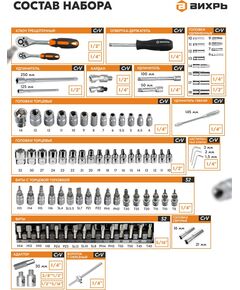 Купить Набор инструментов Вихрь 73/6/7/5 94 предмета, жесткий кейс в интернет-магазине Irkshop.ru