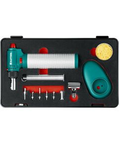 Газовый паяльник KRAFTOOL Multi torch 30 - 150 Вт 1300°С, набор 8 в 1: горелка, фен, пьезоподжиг [55506-H8] фотографии