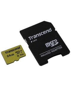 Купить Карта памяти Transcend 64Gb microSDXC UHS-I U3 V30 + microSD-->SD Adapter [TS64GUSD500S] в интернет-магазине Irkshop.ru