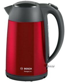 Купить Чайник BOSCH TWK3P424 DesignLine, нержавеющая сталь, цвет красный, 2400 Вт, 1.7л, скрытый нагревательный элемент, фильтр от накипи в интернет-магазине Irkshop.ru