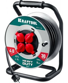 Силовой удлинитель на стальной катушке KRAFTOOL HEAVY DUTY КГ 3х2.5 30м 4000Вт IP44 [55086-30_z01] фотографии