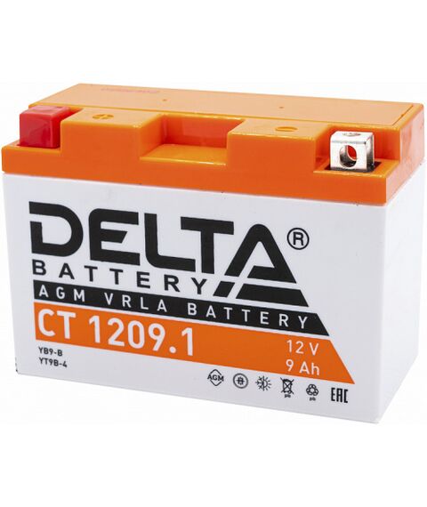 Стартерный мото аккумулятор Delta CT 1209.1 12В, 9Ач, Болт + гайка 6 мм, ДхШхВ: 151х71х107(112)мм, вес 2.65кг [3401010030012] фотографии