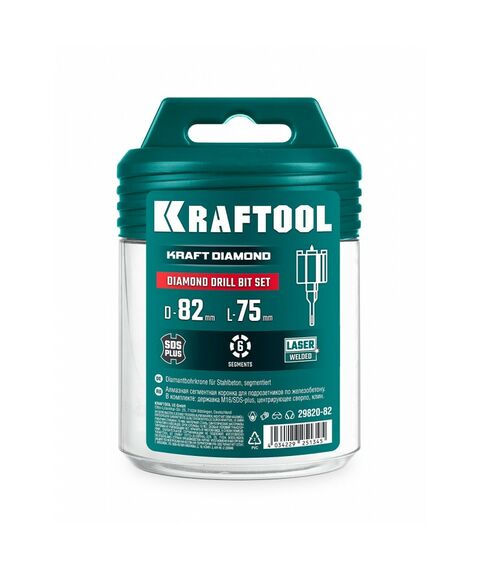 Алмазная коронка для подрозетников KRAFTOOL DIAMOND d 82 мм М16, рабочая глубина 75 мм, лазерная сварка [29820-82] фотографии