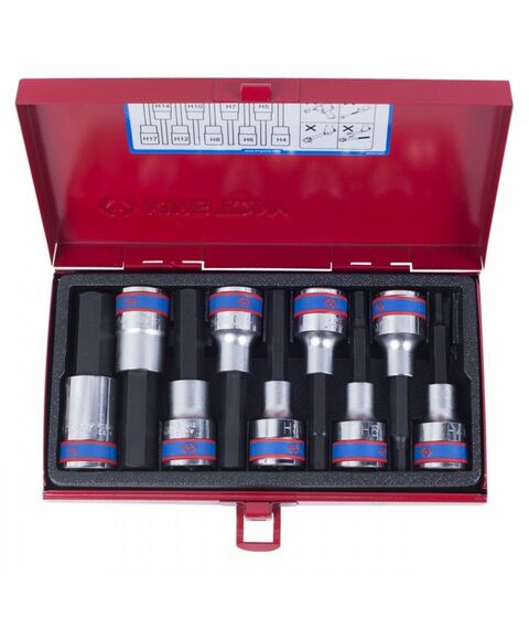 Набор торцевых насадок King Tony 4120PR 1/2", Hex, 4-17 мм, L = 80 мм, 9 предметов фотографии