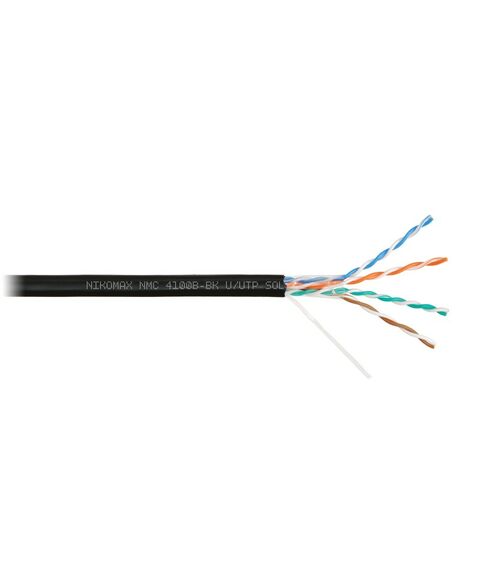 Кабель Nikomax NMC 4100B-BK U/UTP 4 пары, Кат.5e (Класс D), тест по ISO/IEC, 100МГц, одножильный, BC (чистая медь), 24AWG (0,51мм), полиэтилен, внешний, черный, 305м фотографии
