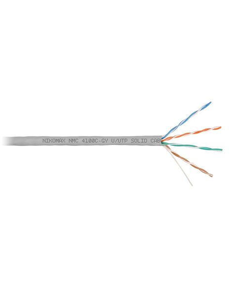 Кабель Nikomax NMC 4100C-WT U/UTP 4 пары, Кат.5e (Класс D), тест по ISO/IEC, 100МГц, одножильный, BC (чистая медь), 24AWG (0,51мм), полимерный материал нг(А)-HF, внутренний, белый, 305м фотографии