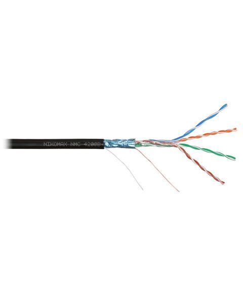 Кабель Nikomax NMC 4200B-BK F/UTP 4 пары, Кат.5e (Класс D), тест по ISO/IEC, 100МГц, одножильный, BC (чистая медь), 24AWG (0,51мм), полиэтилен, внешний, черный, 305м фотографии