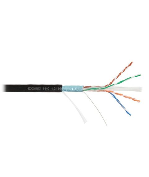Кабель Nikomax NMC 4240B-BK F/UTP 4 пары, Кат.6 (Класс E), тест по ISO/IEC, 250МГц, одножильный, BC (чистая медь), 23AWG (0,55мм), полиэтилен, внешний, черный, 305м фотографии