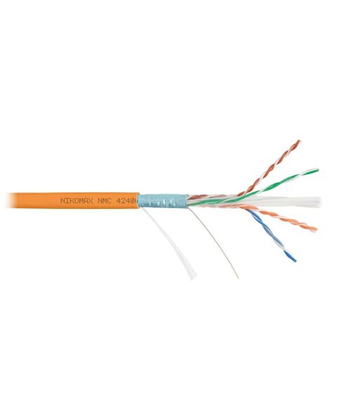 Кабель Nikomax NMC 4240C-OR F/UTP 4 пары, Кат.6 (Класс E), тест по ISO/IEC, 250МГц, одножильный, BC (чистая медь), 23AWG (0,55мм), полимерный материал нг(А)-HF, внутренний, оранжевый, 305м фотографии