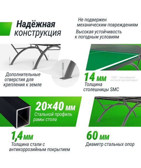 Антивандальный теннисный стол UNIX line 14 mm SMC (Green/Grey) фотографии