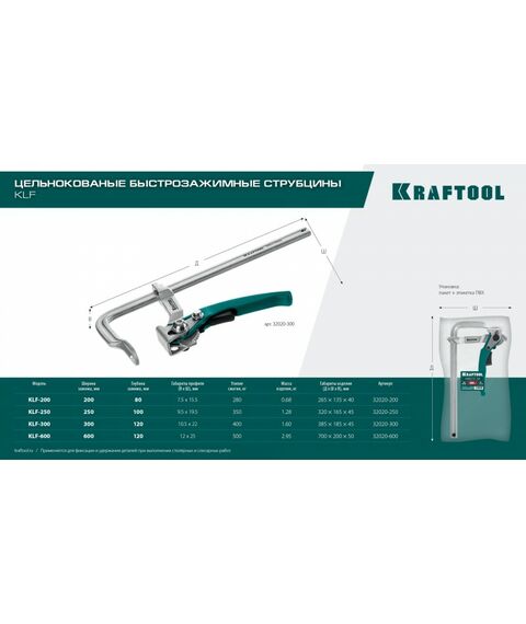 Струбцина быстрозажимная KRAFTOOL KLF-600 600/120 мм [32020-600] фотографии