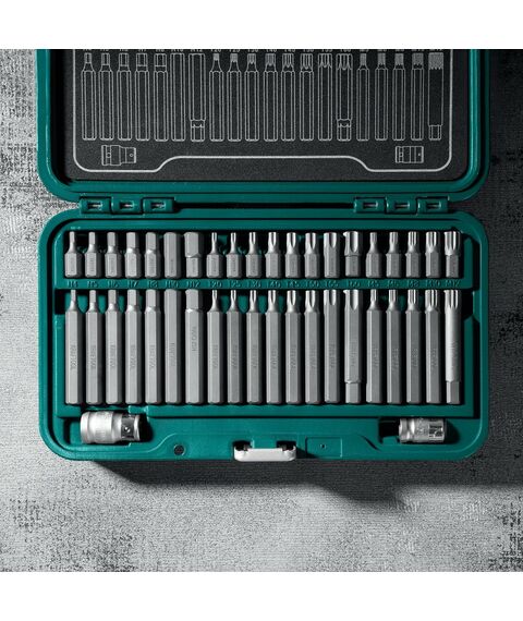 Набор специальных бит KRAFTOOL THS-42 42 шт (HEX, TX, SPLINE) хвостовик 10 мм под квадрат 1/2" [26554] фотографии