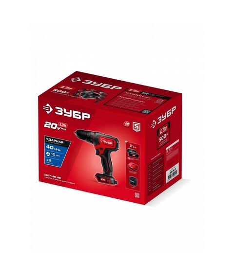 Ударная дрель-шуруповерт Зубр ДШУ-40-22 20 В, 40 Н·м, 2 АКБ LMS (2 А·ч), сумка фотографии