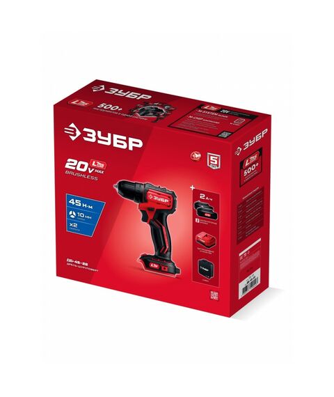 Бесщеточная дрель-шуруповерт Зубр ДБ-45-22 20 В, 45 Н·м, 2 АКБ LMS (2 А·ч), сумка фотографии