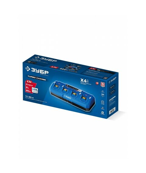 Зарядное устройство Зубр TC-20-4 Turbo CHARGE, 20 В, 4 порта, 4 х 9 А, для LMS АКБ, ПРОФЕССИОНАЛ фотографии