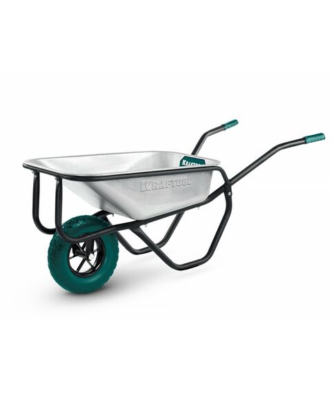 Тачка строительная KRAFTOOL MAXDrive-1 110л, 260 кг, одноколесная, с трубным усилителем, кузов 0.9 мм, полиуретановое колесо [39862] фотографии