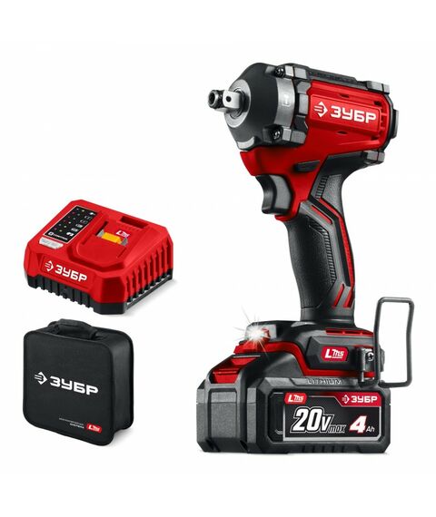 Бесщеточный ударный гайковерт Зубр ГБУ-350-41 20 В, 350 Н·м, 1 АКБ LMS (4 А·ч), сумка фотографии