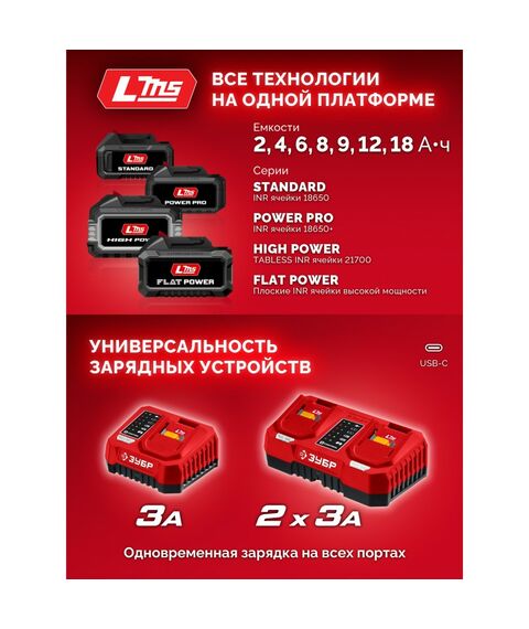 Бесщеточная ударная дрель-шуруповерт Зубр ДБУ-65-21 20 В, 65 Н·м, 1 АКБ LMS (2 А·ч) фотографии