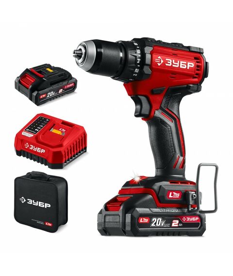 Бесщеточная дрель-шуруповерт Зубр ДБ-65-22 20 В, 65 Н·м, 2 АКБ LMS (2 А·ч), сумка фотографии