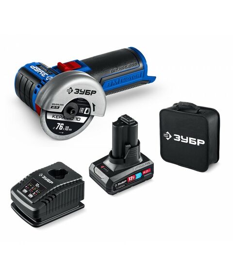 Бесщеточная УШМ Зубр AB-76-41 12 В, D76 мм, 1 АКБ тип Т7 (4 А·ч), сумка, Профессионал фотографии