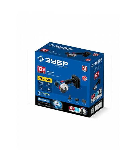 Бесщеточная УШМ Зубр AB-76-41 12 В, D76 мм, 1 АКБ тип Т7 (4 А·ч), сумка, Профессионал фотографии