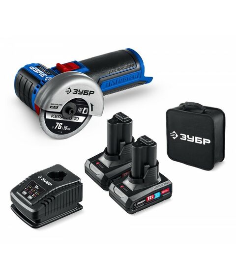 Бесщеточная УШМ Зубр AB-76-42 12 В, D76 мм, 2 АКБ тип Т7 (4 А·ч), сумка, Профессионал фотографии