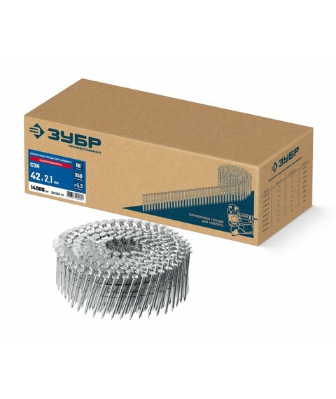 Барабанные гвозди для сайдинга оцинкованные Зубр CSN 42 х 2.1 мм 14000 шт [305386-42] фотографии