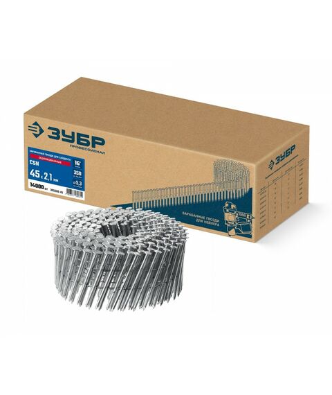 Барабанные гвозди для сайдинга оцинкованные Зубр CSN 45 х 2.1 мм 14000 шт [305386-45] фотографии