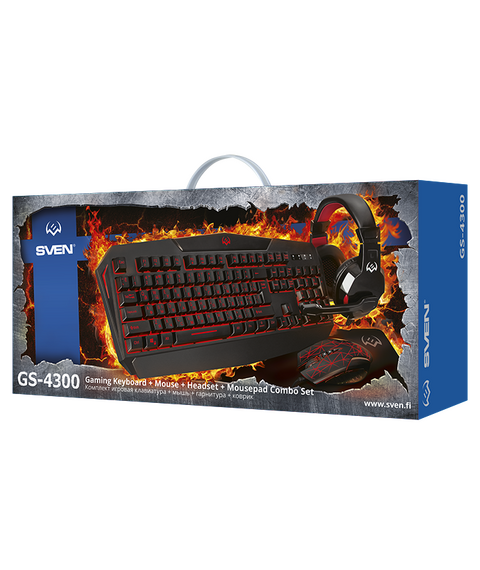 Игровой набор SVEN GS-4300 клавиатура + мышь + гарнитура + коврик, 104 кл.+12Fn, 8 смен. кл. (200-4800DPI) [SV-018382] фотографии