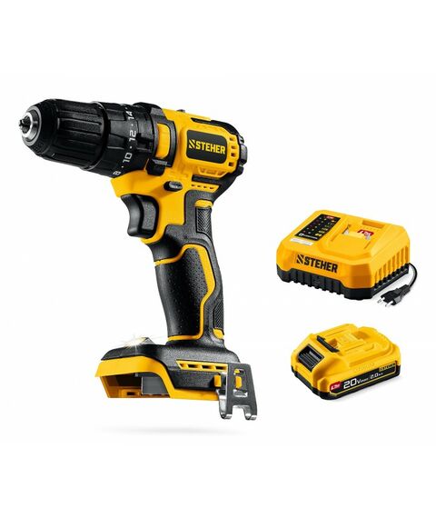 Бесщеточная ударная дрель-шуруповерт STEHER CBS-45-21 20 В, 45 Н·м, 1 АКБ LMS (2 А·ч) фотографии