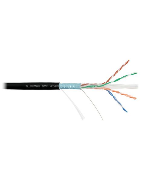 Кабель  Nikomax NMC 4240C-BK F/UTP 4 пары, Кат.6 (Класс E), тест по ISO/IEC, 250МГц, одножильный, BC (чистая медь), 23AWG (0,55мм), полимерный материал нг(А)-HF, внутренний/внешний, черный, 305м фотографии