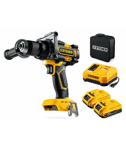 Бесщеточная дрель-шуруповерт STEHER CB-165-22 20 В, 165 Н·м, 2 АКБ LMS (2 А·ч), сумка фотографии