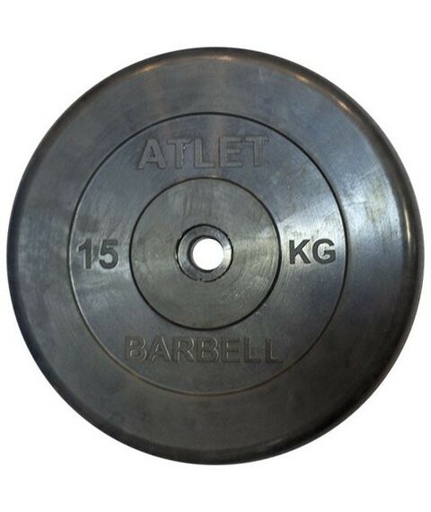 Диски d 25: Диск обрезиненный MB BARBELL MB-AtletB26-15 чёрного цвета, 26 мм, 15 кг фотографии