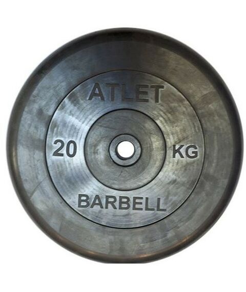 Диски d 25: Диск обрезиненный MB BARBELL MB-AtletB26-20 чёрного цвета, 26 мм, 20 кг фотографии