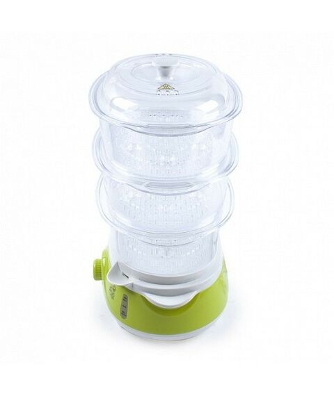 Пароварки: Пароварка Endever Vita-171 механическое управление, количество ярусов - 3, макс. потребляемая мощность 1000 Вт, цвет белый/зеленый фотографии