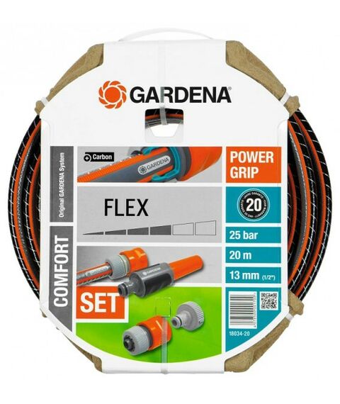 Шланги, системы водопровода и автополива: Шланг GARDENA FLEX 9x9 1/2" х 20 м, хомут, коннектор 1/2, наконечник [18034-20] фотографии