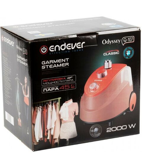 Отпариватели и пароочистители: Отпариватель Endever Odyssey Q-107 мощность: 2000 Вт, объем 1.7 л, время нагрева 38 с, цвет: оранжевый фотографии