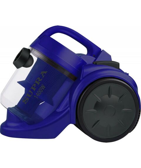 Пылесосы: Пылесосы циклон Supra VCS-1492 мощность 1400 Вт, мощность всасывания 270 Вт, система очистки с НЕРА-фильтром, контейнер для сбора пыли емкостью 2.5л, пластиковые трубки, цвет синий фотографии