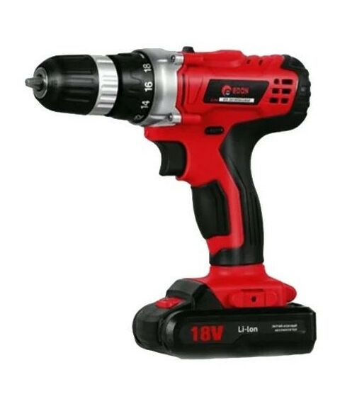 Дрели и шуруповерты: Дрель аккумуляторная EDON AD-18 Li-Ion 18В, 28Нм, 0-350/0-1350об/мин, 2х2Ач, 1кг, кейс фотографии