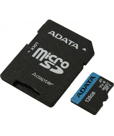 Secure Digital карты: Карта памяти AData Premier microSDXC 128Gb A1 V10 UHS-I U1 + microSD-->SD Adapter [AUSDX128GUICL10A1-RA1] фотографии