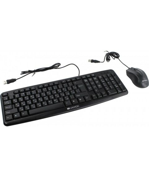 Клавиатуры: Комплект CANYON CNE-CSET1-RU Black Кл-ра, USB, +Мышь, 3кн, Roll, USB фотографии