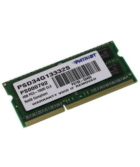 Память для ноутбуков: Модуль памяти Patriot 4Gb DDR3 SODIMM <PC3-10600> CL9 (for NoteBook) [PSD34G13332S] фотографии