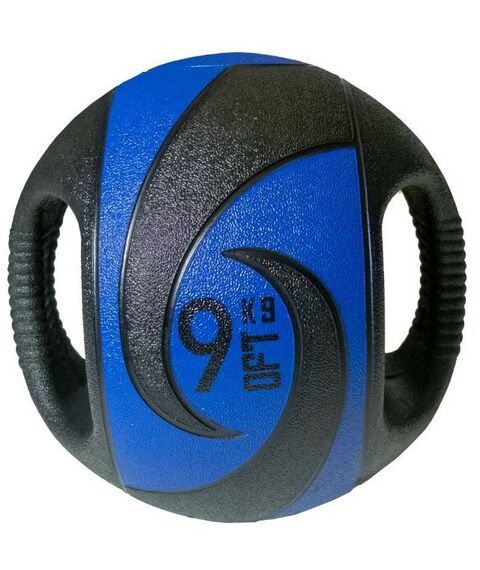 Фитнес оборудование: Мяч тренировочный (медицинбол) Original FitTools FT-DHMB-09 с хватами, 9 кг фотографии