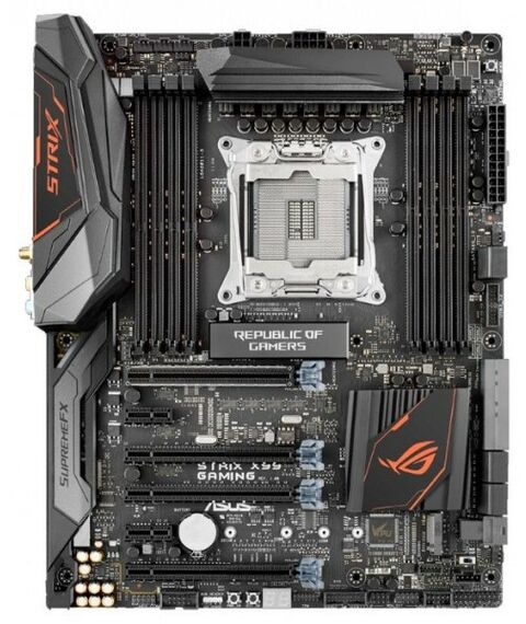 Материнские платы: Материнская плата Asus STRIX X99 GAMING LGA2011-3 <X99> 4xPCI-E GbLAN+WiFi+BT SATA RAID ATX 8DDR4 RTL фотографии