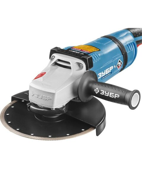Угловые шлифмашинки (болгарки): Углошлифовальная машина Зубр Профессионал УШМ-П230-2400 ПВ антивибрационная защита, плавный пуск, 230 мм, 6000 об/мин, 2400 Вт фотографии
