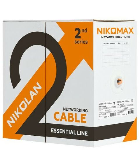 Кабель и разъемы: Кабель Nikolan NKL 2100A-GY U/UTP 4 пары, Кат.5e (Класс D), тест по ISO/IEC, 100МГц, одножильный, BC (чистая медь), 24AWG (0,49мм), внутренний, PVC нг(А), серый, 305м фотографии
