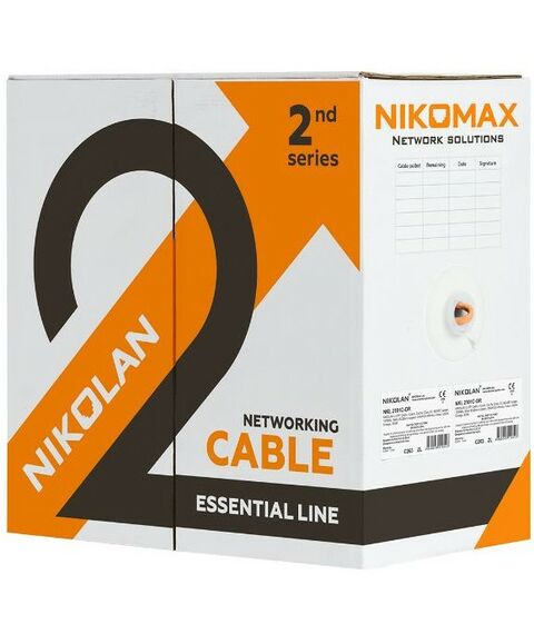Кабель и разъемы: Кабель Nikolan NKL 2100C-OR U/UTP 4 пары, Кат.5e (Класс D), тест по ISO/IEC, 100МГц, одножильный, BC (чистая медь), 24AWG (0,49мм), внутренний, LSZH нг(А)-HFLTx, оранжевый, 305м фотографии