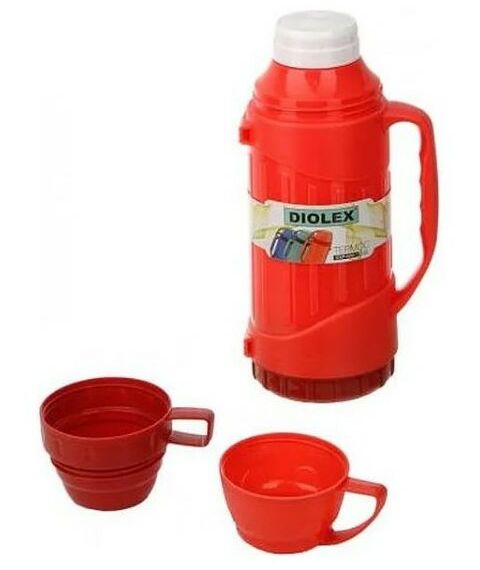 Термосы, контейнеры, бидоны, канистры: Термос Diolex DXP-600-R термос пластиковый со стеклянной колбой 600 мл, с ручкой для переноски, две крышки-кружки в комплекте, цвет красный фотографии